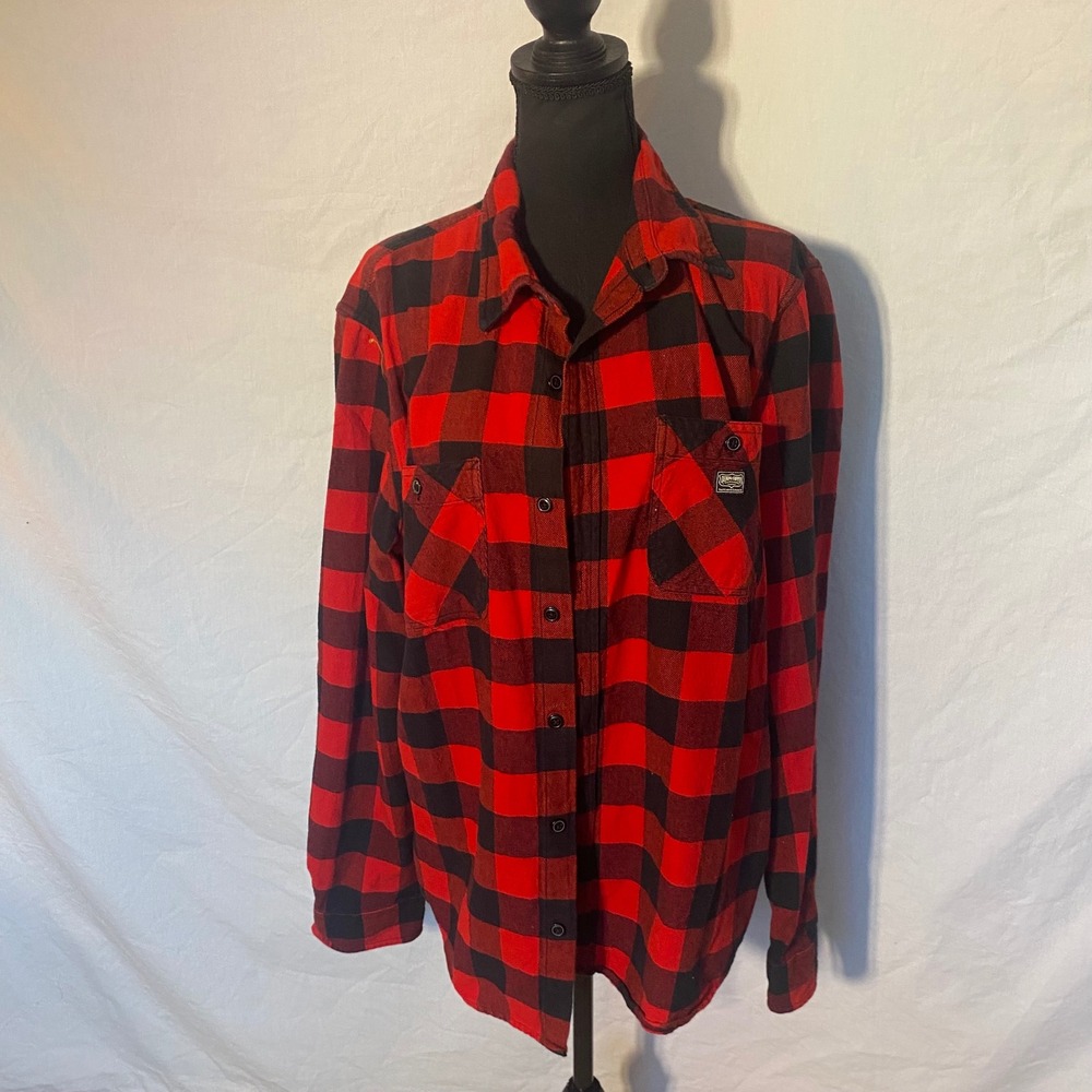 Denim & Supply Ralph Lauren Mens XL Red Black Buffalo Plaid Flannel Shirt Cotton